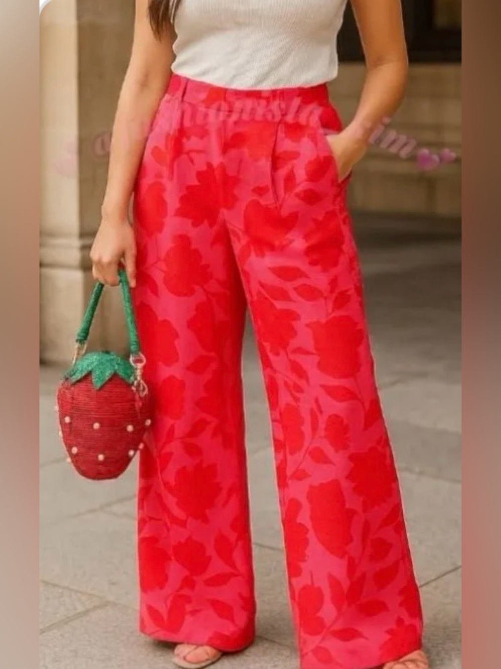 Kate Spade XXL Wide Leg Floral-Print Pants in Red-NWT